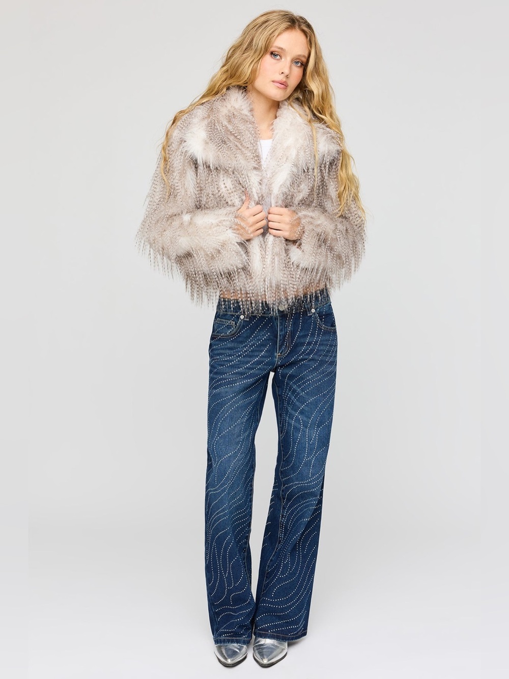 ZARA ~ Low Rise Wide Leg Rhinestone Jeans - Picture 12 of 15